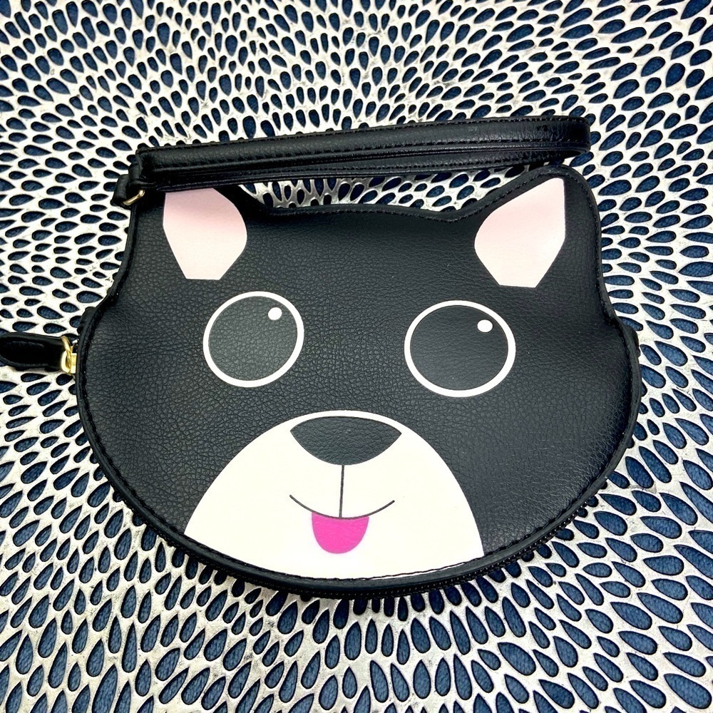 Betsey Johnson Black Pink White Dog Face Wristlet